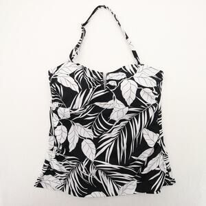 Lands End Tankini Top Black White Leaf Print Halter Sweetheart Neck Swim Size 8